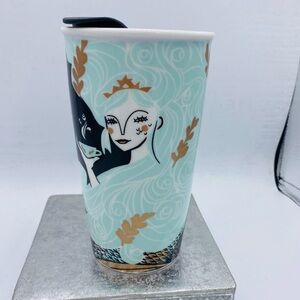 Starbucks 2018 Holiday Collection Aqua Siren Mermaid Ceramic Mug With Lid NWOT
